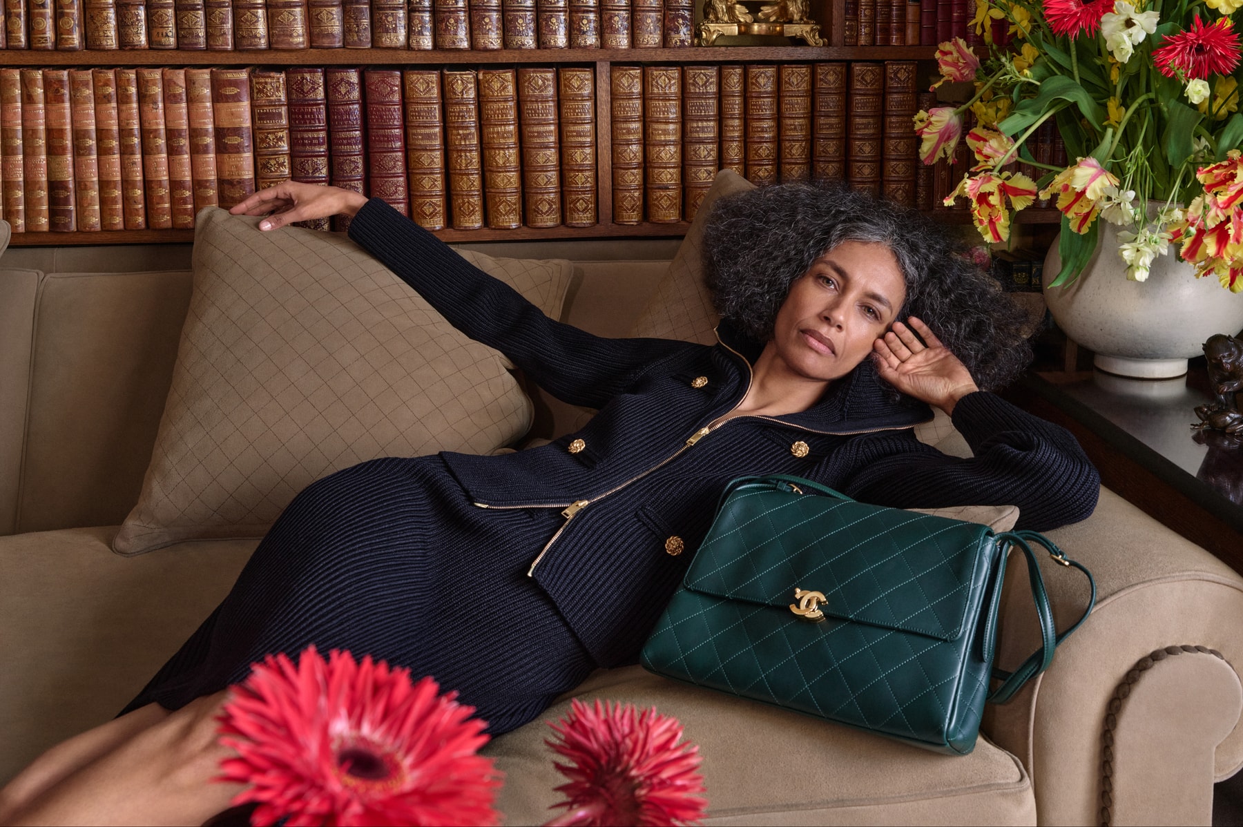 bhavitha mandava, model, chanel, tweed jacket, pink roses, bag, model, woman