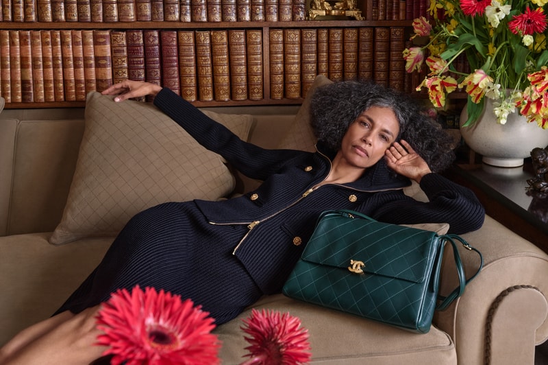 bhavitha mandava, model, chanel, tweed jacket, pink roses, bag, model, woman