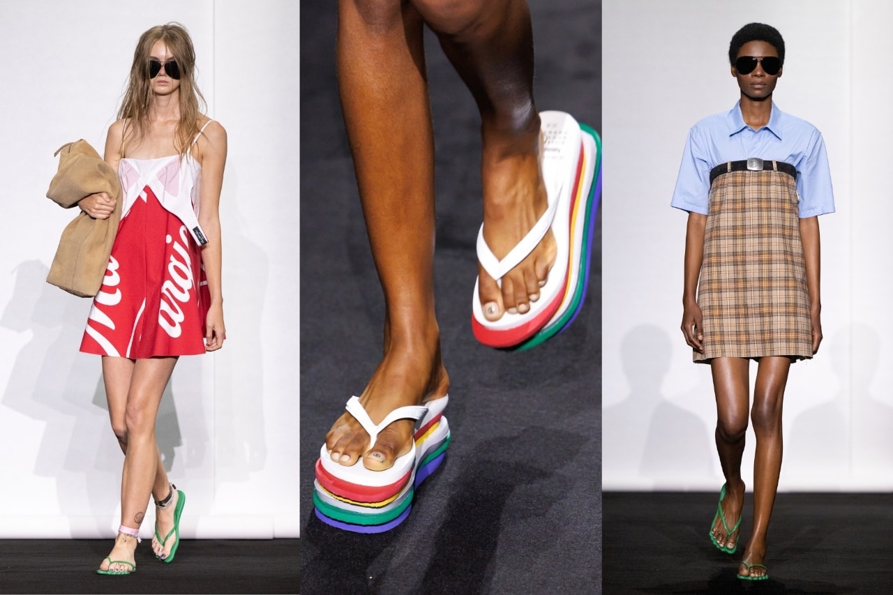 flip flops, havaianas, milan fashion week runway, stacked shoes, platform