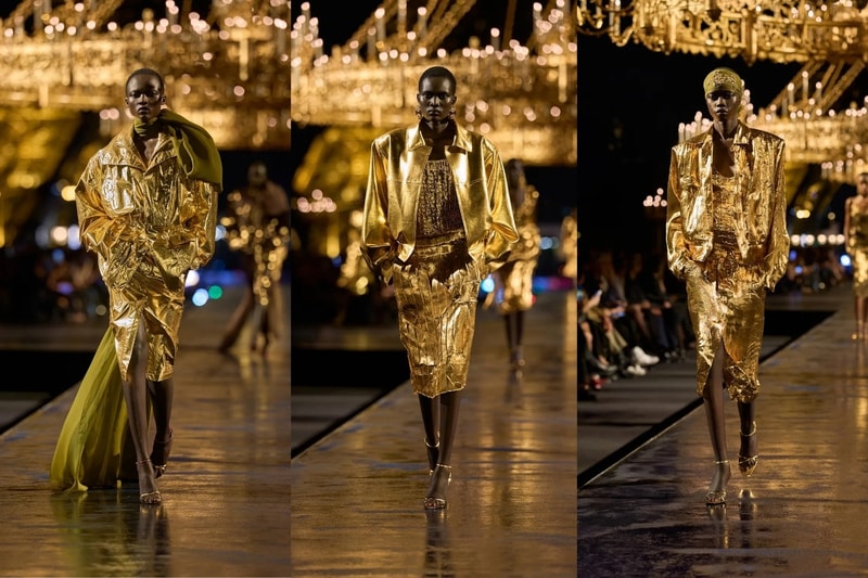 Anthony Vaccarello, Saint Laurent, Gold, models, fashion, clothes, Eiffel Tower
