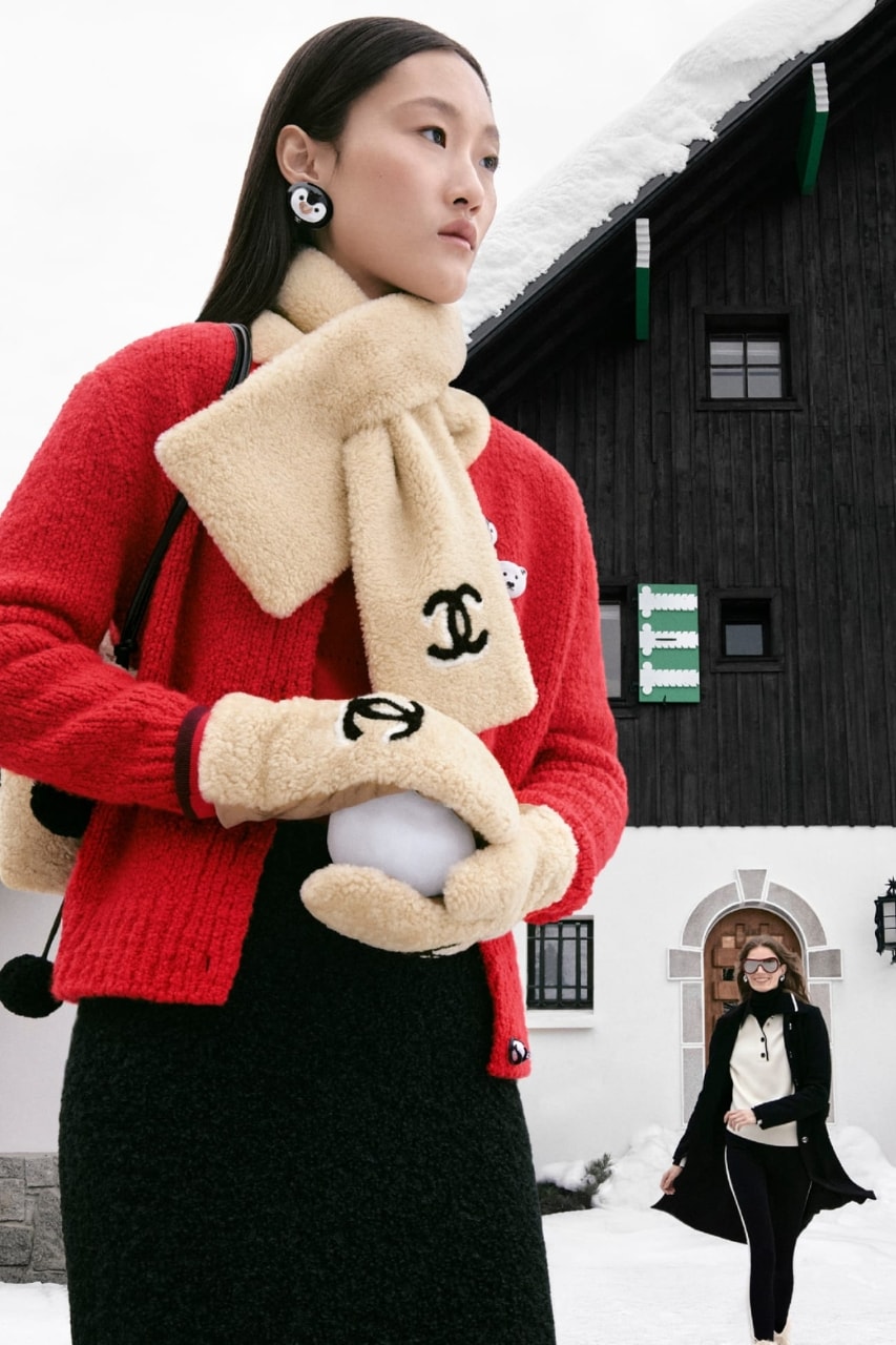 chanel, tweed, skiing, slopes, snow, winter, models, campaigns, fashion