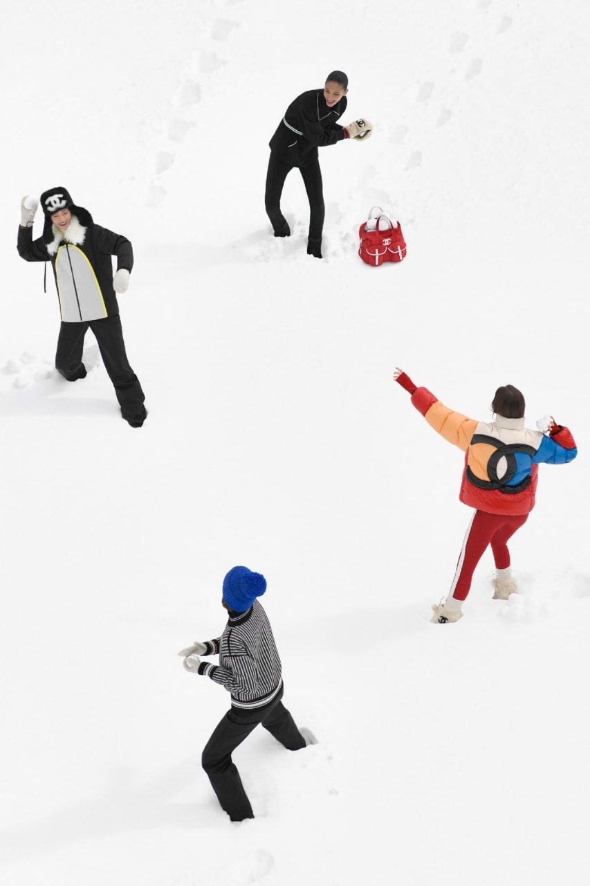 chanel, tweed, skiing, slopes, snow, winter, models, campaigns, fashion