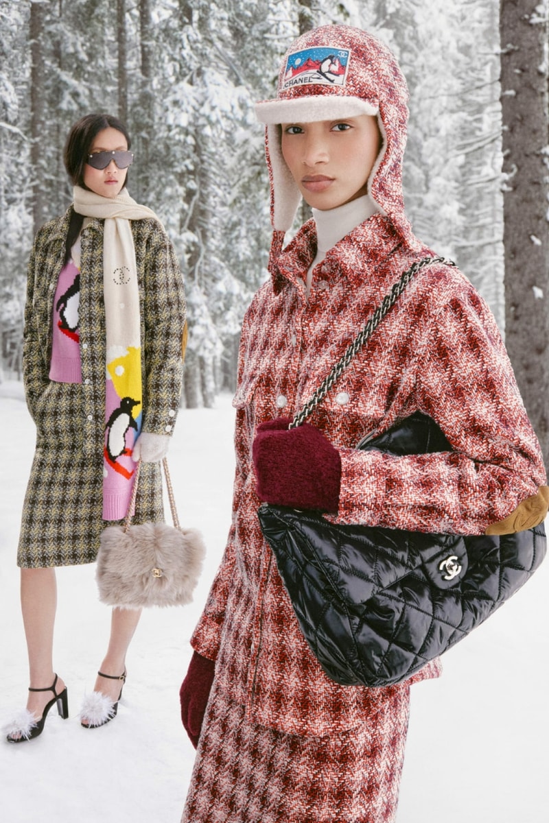 chanel, tweed, skiing, slopes, snow, winter, models, campaigns, fashion