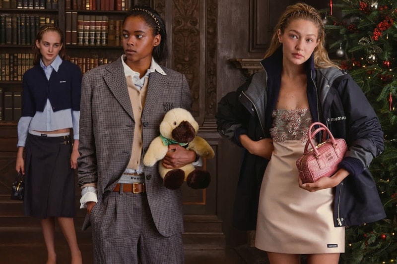 Gigi Hadid, miu miu, campaigns, fashion, holidays, festive, christmas, fashion, clothes, momo