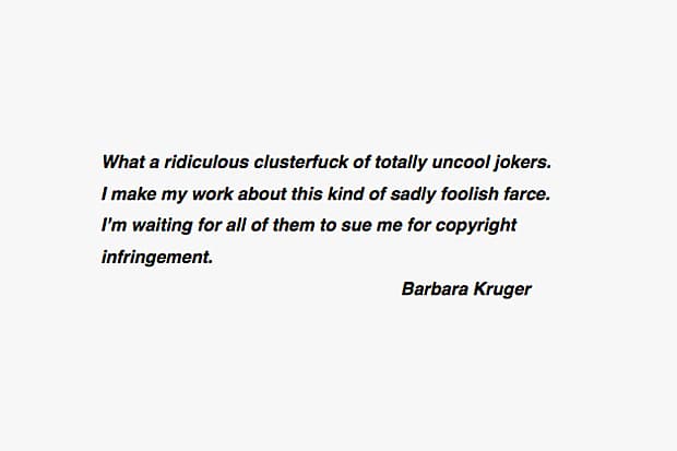 Barbara Kruger 就 Supreme 狀告 Married To The Mob 一事發表看法