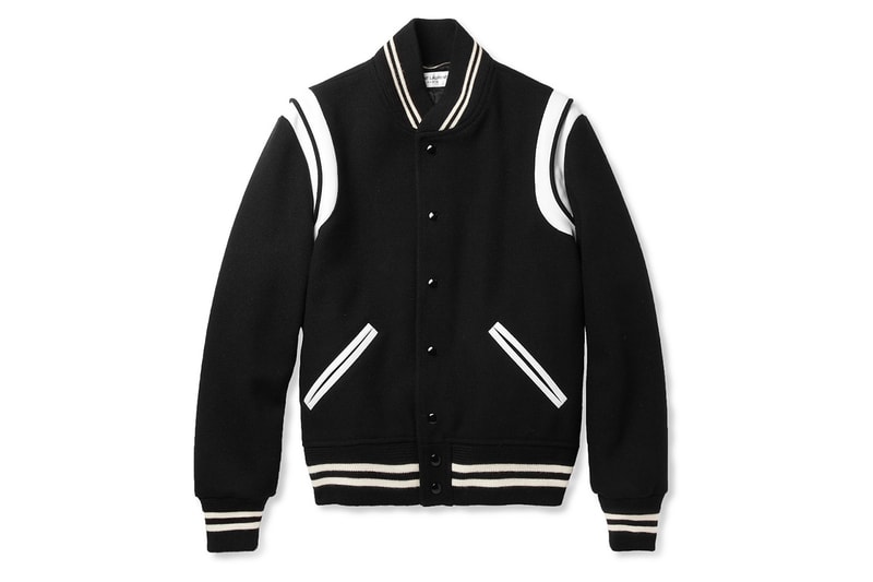 Saint Laurent Leather-Trimmed Wool Blend Varsity Jacket 大學式棒球夾克