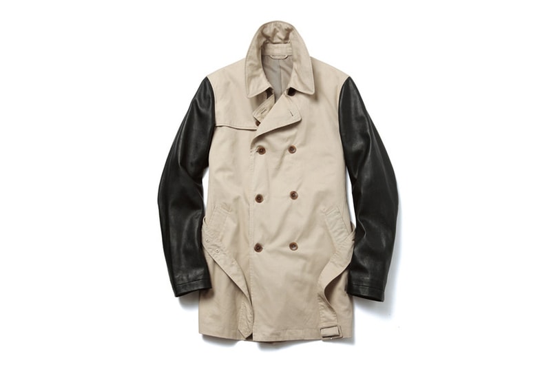 uniform experiment 2013 秋冬 LEATHER SLEEVE TRENCH COAT 拼袖大衣