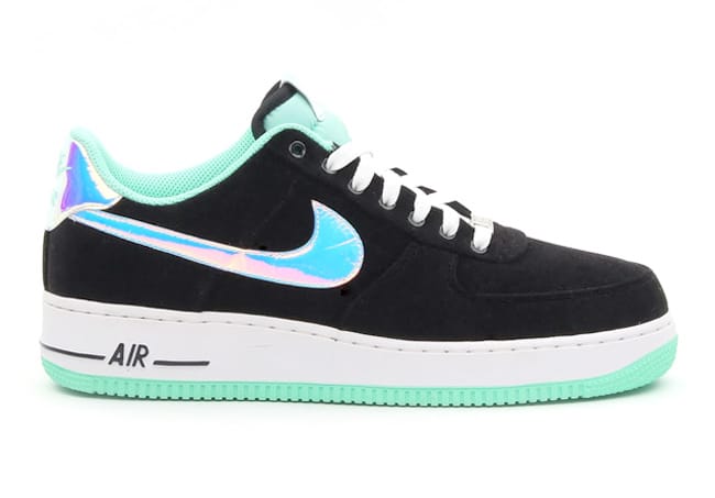 Nike Air Force 1 Black/Shiny Silver/Green Glow 配色