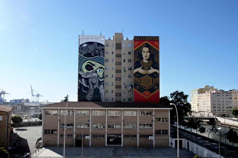 Shepard Fairey 與 D*Face 於西班牙創作大型壁畫