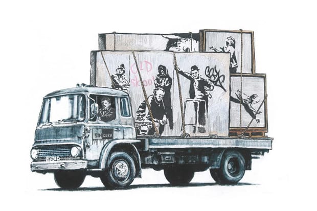 Gone Fellow 創作插畫諷刺 Sincura Group 偷盜 Banksy 壁畫進行拍賣之行為