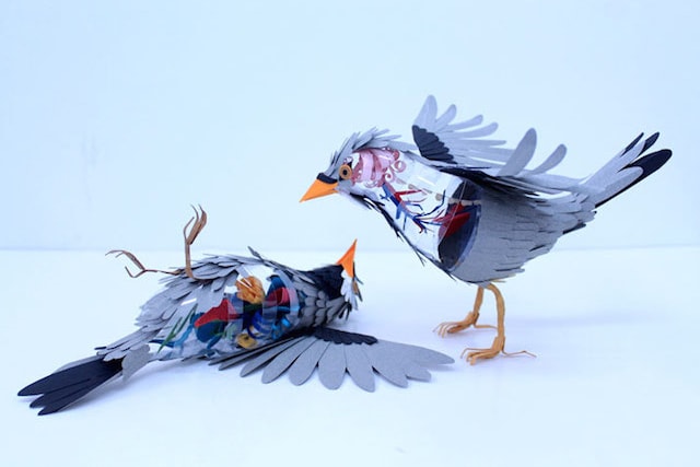 Diana Beltran Herrera 打造 3D 剪紙鳥雕像