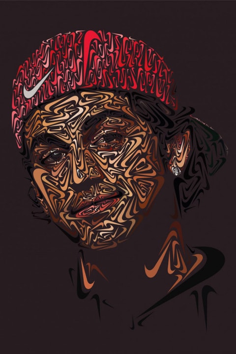 Andy Gellenberg 運用 Nike Swoosh 打造 Paul Rodriguez, Lebron James 與 Tiger Woods 形象插畫
