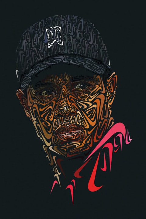 Andy Gellenberg 運用 Nike Swoosh 打造 Paul Rodriguez, Lebron James 與 Tiger Woods 形象插畫