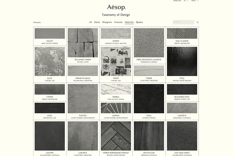 Taxonomy of Design 深入盡錄 Aēsop 美學概念