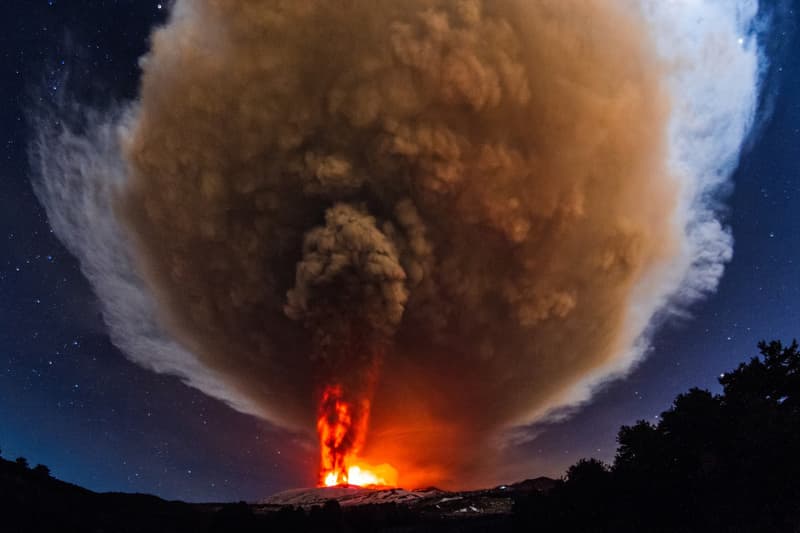 Sicily as Mount Etna's Voragine crater erupts