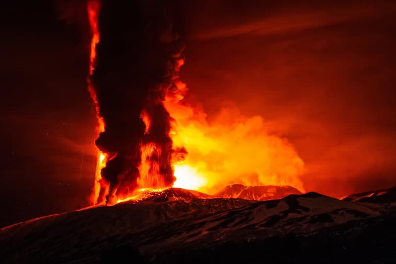 Sicily as Mount Etna's Voragine crater erupts
