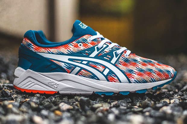  asics gel kayano trainer evo blue orange graphic