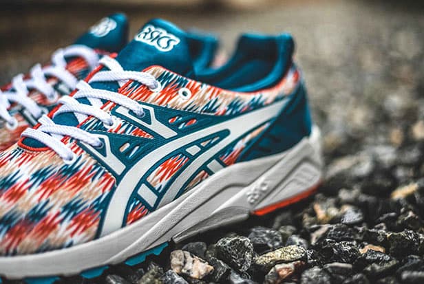  asics gel kayano trainer evo blue orange graphic