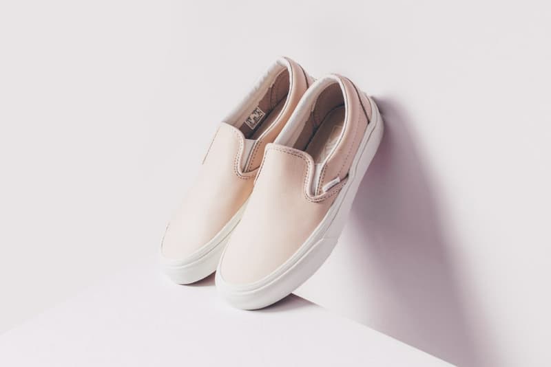vans pink leather slip on