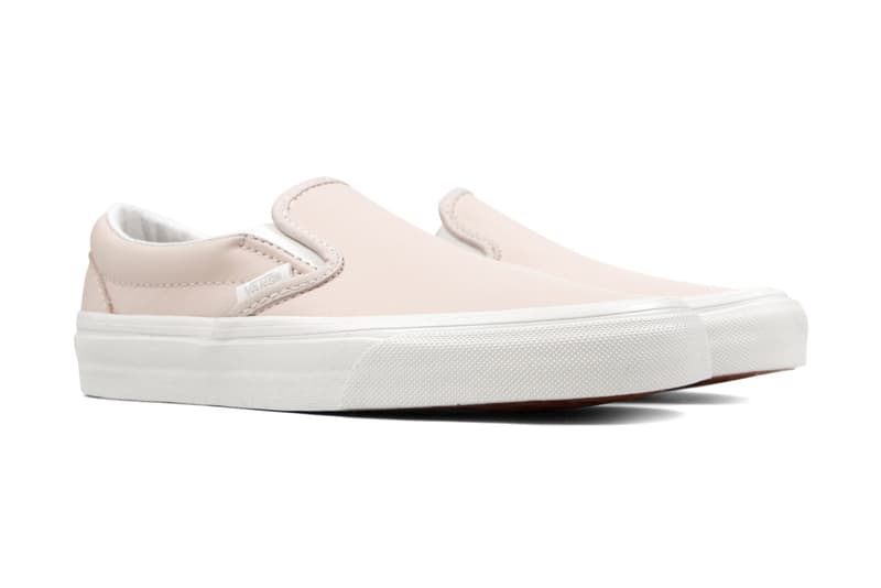vans pink leather slip on