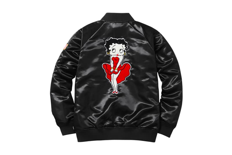 Supreme Drops Satin Varsity Jacket With Betty Boop Embroidery