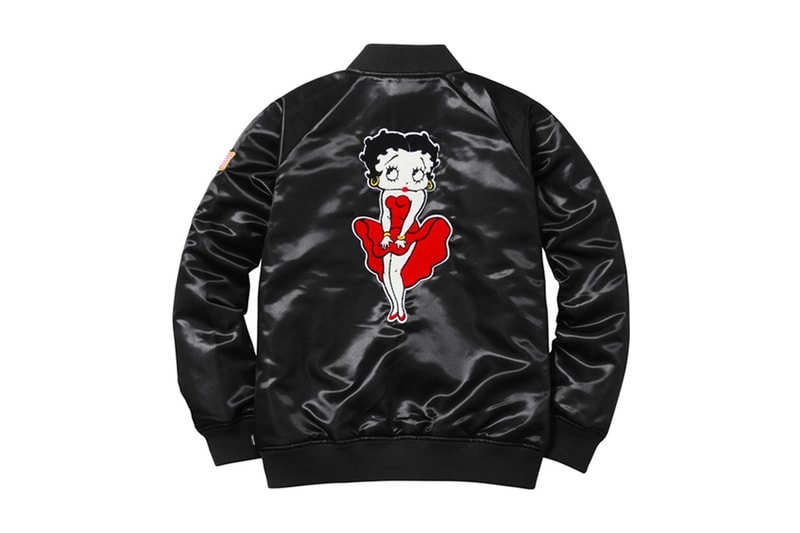 Supreme Drops Satin Varsity Jacket With Betty Boop Embroidery