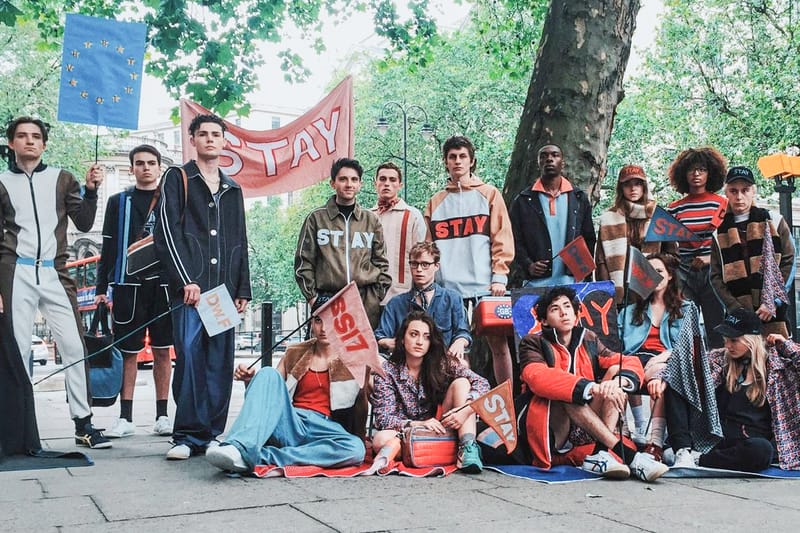 對於英國脫歐－時裝設計師 Daniel W Fletcher 在場外抗議高呼「STAY」