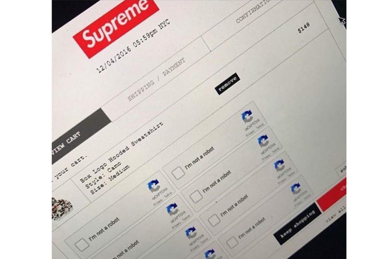 Supreme 官方網站新增 CAPTCHA 功能打擊自動購買機器人