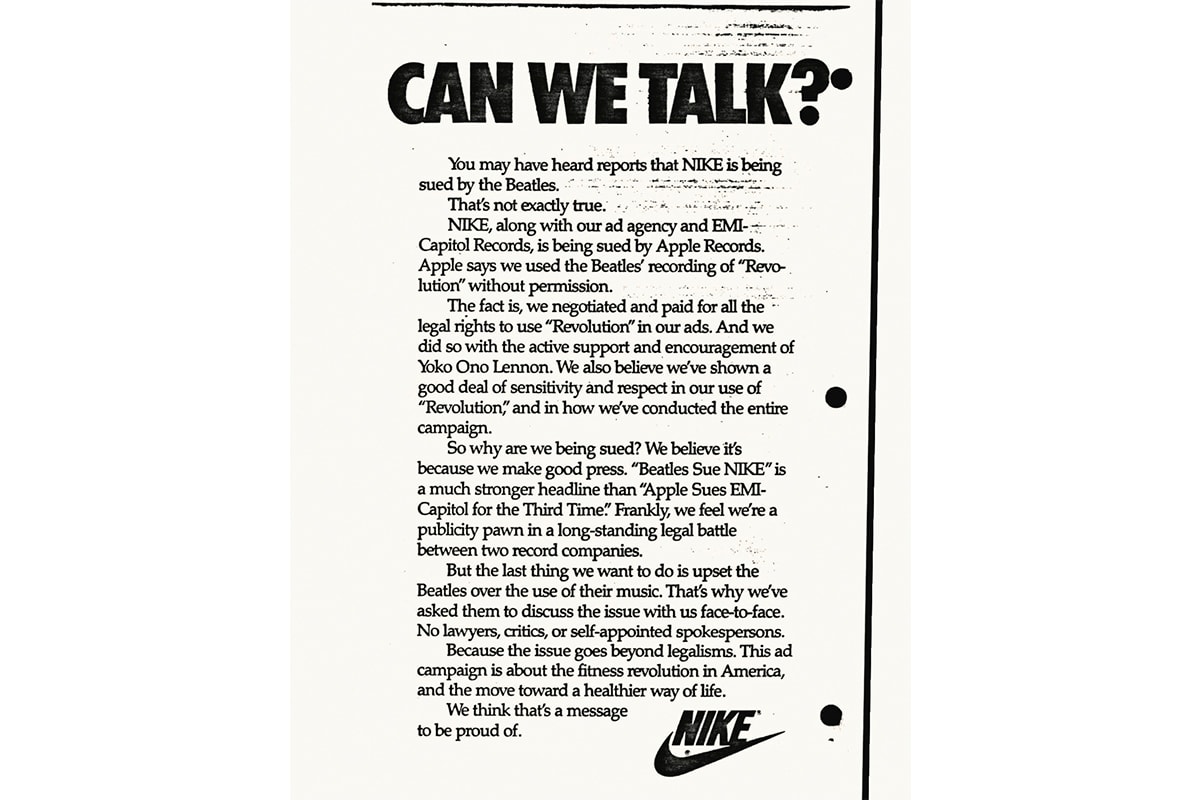 Beatles Sued Nike Air Revolution 1987