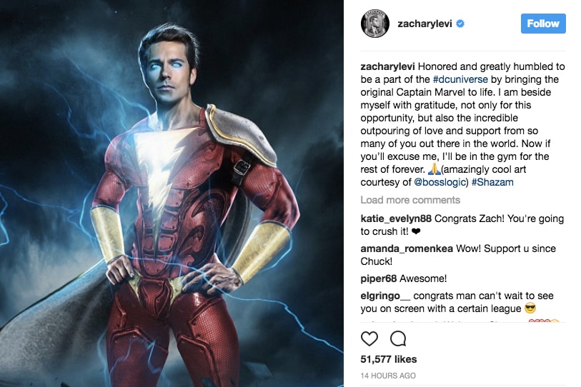 Marvel 演員 Zachary Levi 將飾演 DC 英雄《Shazam!》