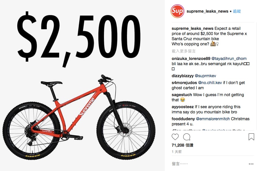 想擁有 Supreme x Santa Cruz Chameleon 27.5” 山地車得準備多少錢呢？