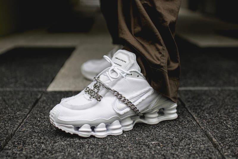 COMME des GARÇONS x Nike Shox TL 白色版本上腳近賞