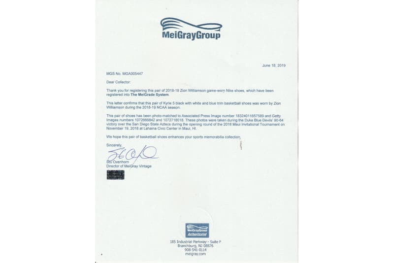 Zion Williamson 著用 Nike Kyrie 5 拍賣近 $20,000 美元