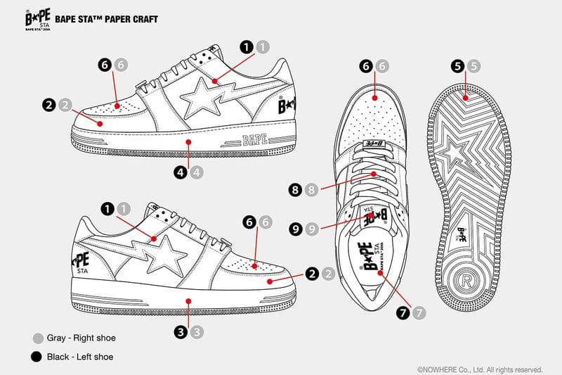 免費下載 A BATHING APE® 的紙製模型版本 BAPE STA 鞋款