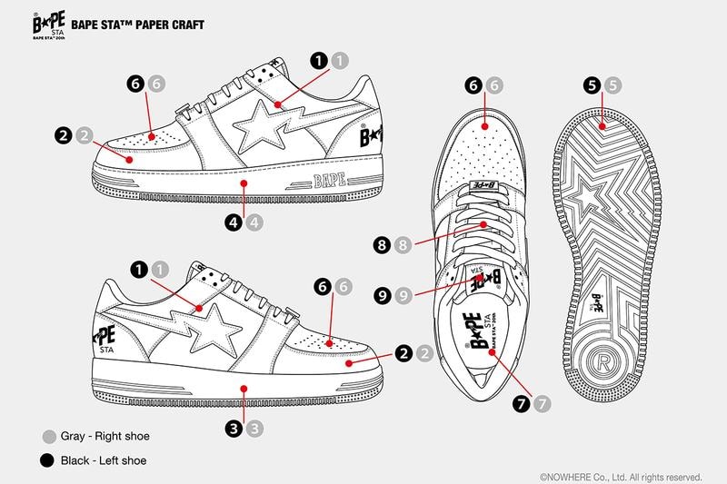 免費下載 A BATHING APE® 的紙製模型版本 BAPE STA 鞋款