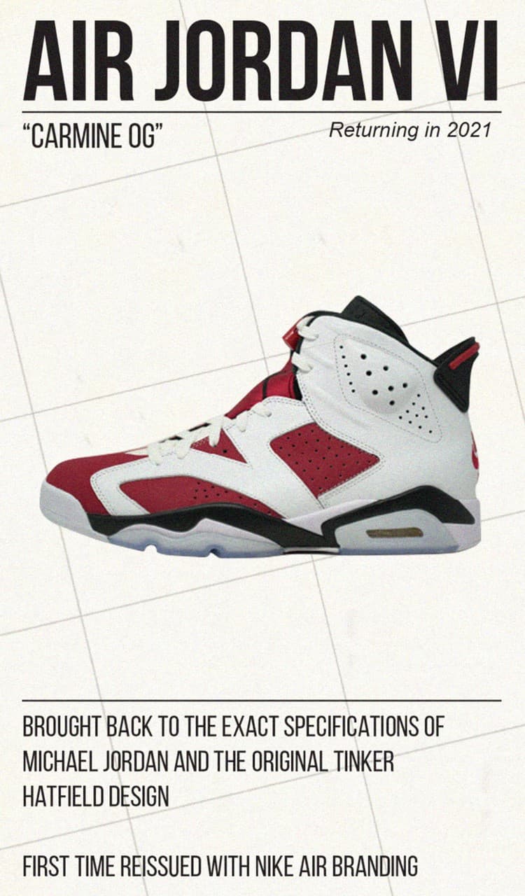 Jordan Brand 官方宣佈 Air Jordan 6 經典配色「Carmine」即將復刻回歸