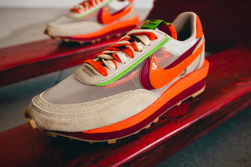 独家近赏 CLOT x sacai x Nike LDWaffle「Orange Blaze」最新联乘鞋款