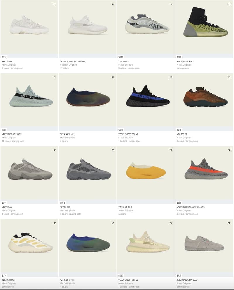 超過 30 款 adidas YEEZY 鞋款全面補貨上架