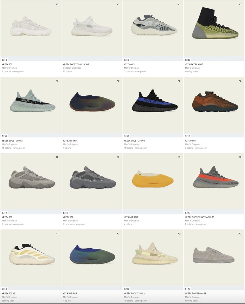 超過 30 款 adidas YEEZY 鞋款全面補貨上架