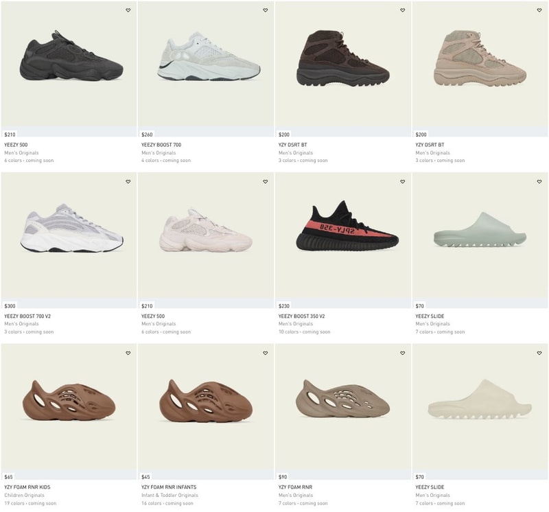 超過 30 款 adidas YEEZY 鞋款全面補貨上架