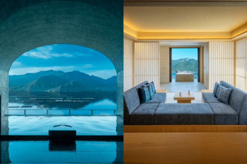 Hoshino Resorts makes its Hiroshima debut with an infinity hot spring facing Itsukushima Shrine, bringing back Kamakura-era “stone steam baths”