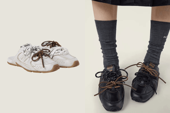 Miu Miu turns the New Balance 530 into mules: black-and-white colorways and a retro upper make slip-on shoes look chic too