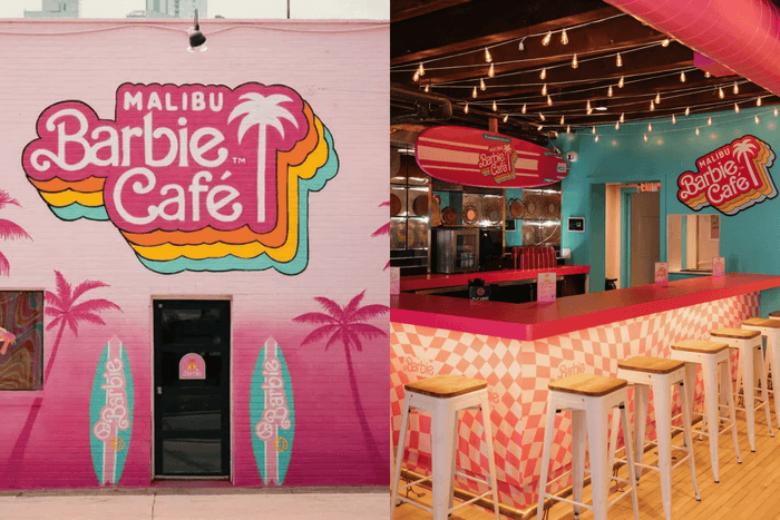 Malibu Barbie Café is real! The whole place turns into a 1970s pink beach