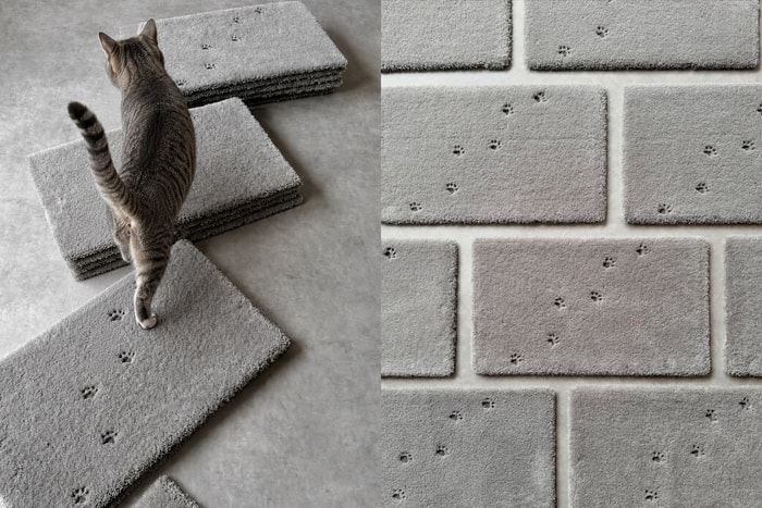 Obsessed with tiny cat paws? This rug that mimics paw prints on concrete will totally steal your heart