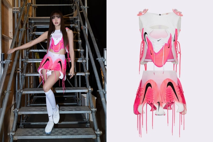 Nike sneakers can be worn like this too? Lisa once again turns sneakers into a spliced outfit, with details hidden even on her shoulders this time