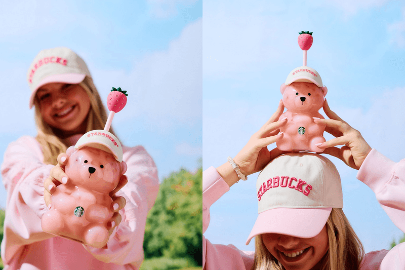 Starbucks Pink Bearista bear cup is back! Wearing a white baseball cap, arriving in limited quantities on July 13