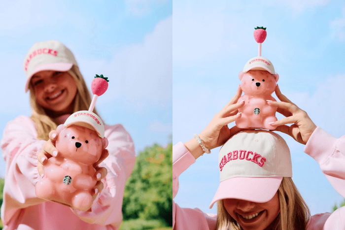 Starbucks Pink Bearista bear cup is back! Wearing a white baseball cap, arriving in limited quantities on July 13