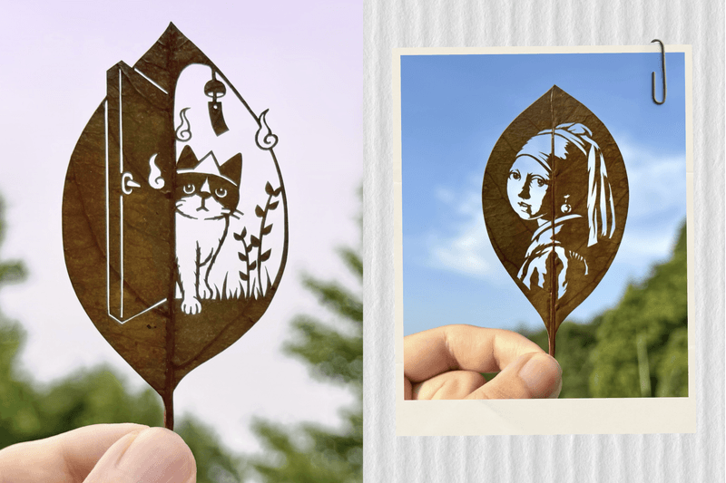 A whole world hidden in a single leaf! Japanese artist Lito carves ultra-healing leaf art with a small knife