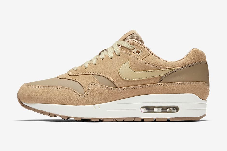 Nike Air Max 1 Premium Khaki/Team Gold-Mushroom-Sail Sable Brun Cuir Suede