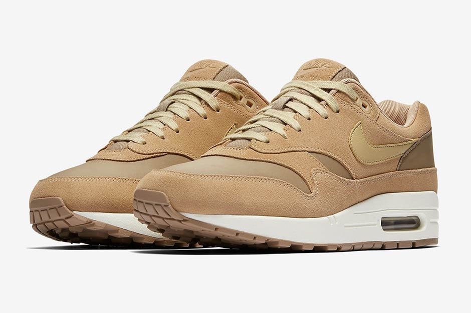 Nike Air Max 1 Premium Khaki/Team Gold-Mushroom-Sail Sable Brun Cuir Suede